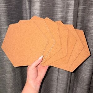 7 pack Hexagon cork board panels with sticky backing for pins/ memos etc